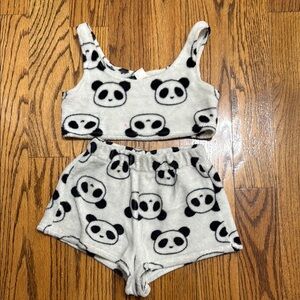 Panda Print Kids Matching Set - Black and White - SHEIN